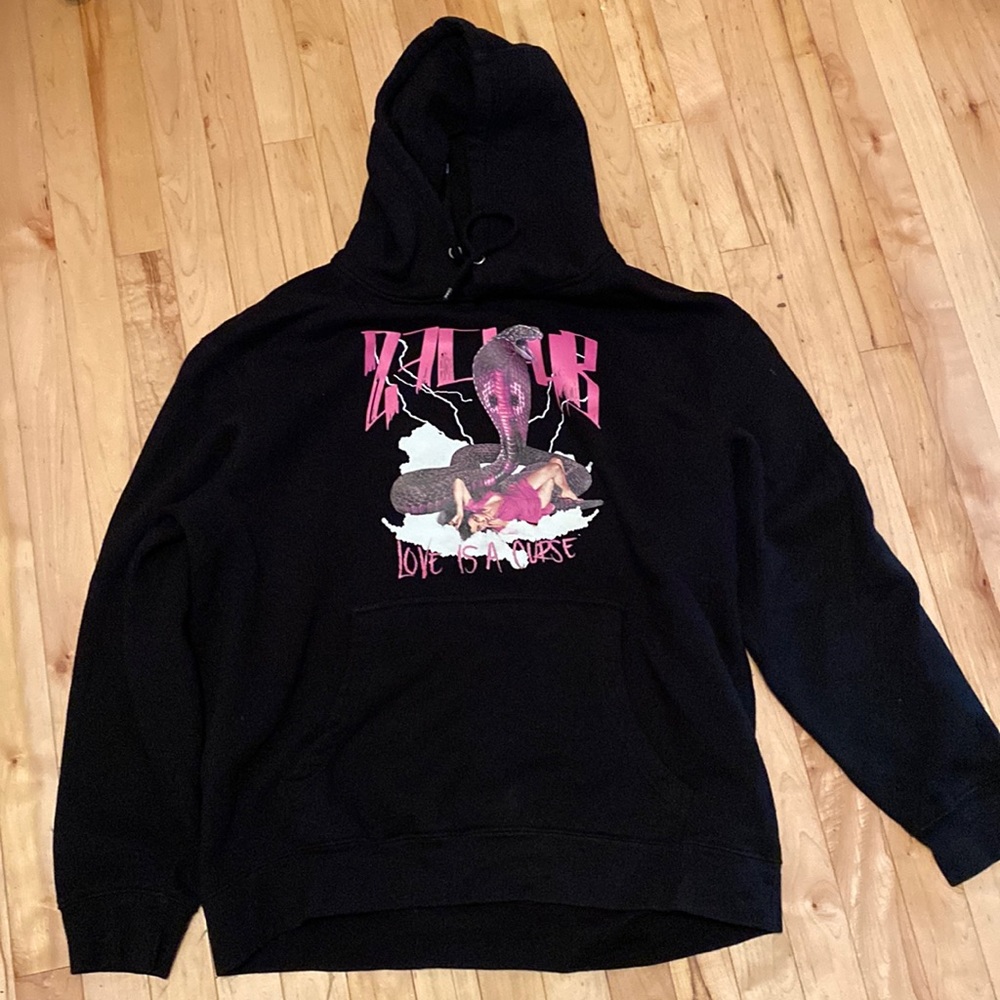 LOVE IS A CURSE 2$ club snake and Girl unisex hoodie. Men’s size XL. NWOT